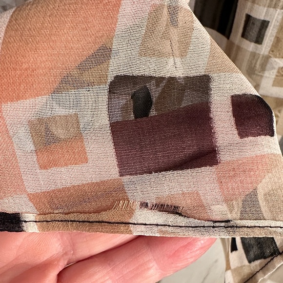 Geometric Patterned Sheer Scarf in Beige and Black and White Geometric Paytern - Picture 4 of 5